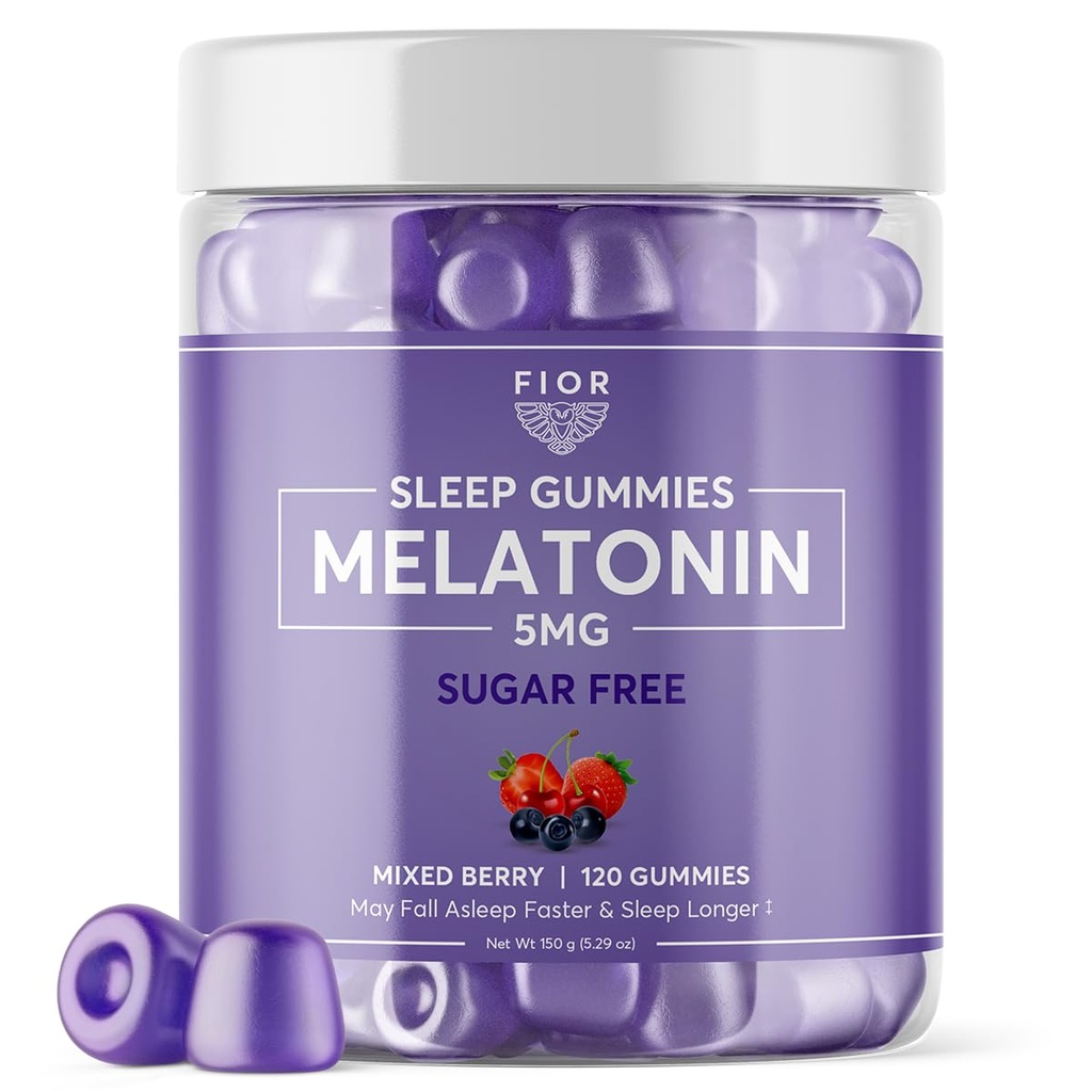 FIOR Sugar Free 120-Count Sleep Aid & Calm Gummis, Melatonin Gummis Schlafhilfen für Erwachsene & Kinder. Gummy Vitamine für Schlaf. Erwachsene & Kinder Melatonin & L-Theanine Gummies natürliche Kräuter Schlafhilfe.