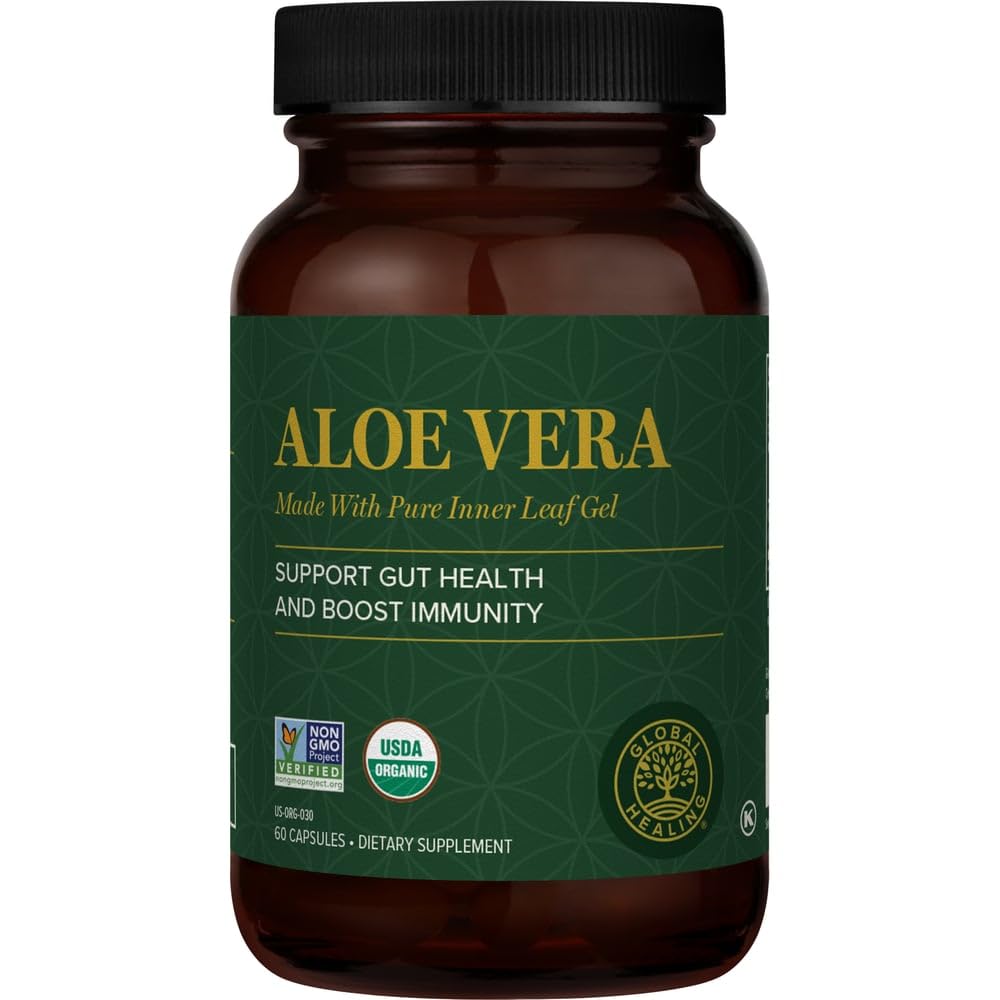 Global Healing Aloe Vera Bio-Active Organic Leaf Supplement - 200x Konzentrat Formel mit höchster Konzentration von Acemannan - Aloin-Free - Gut Health & Immune Support - 60 Kapseln
