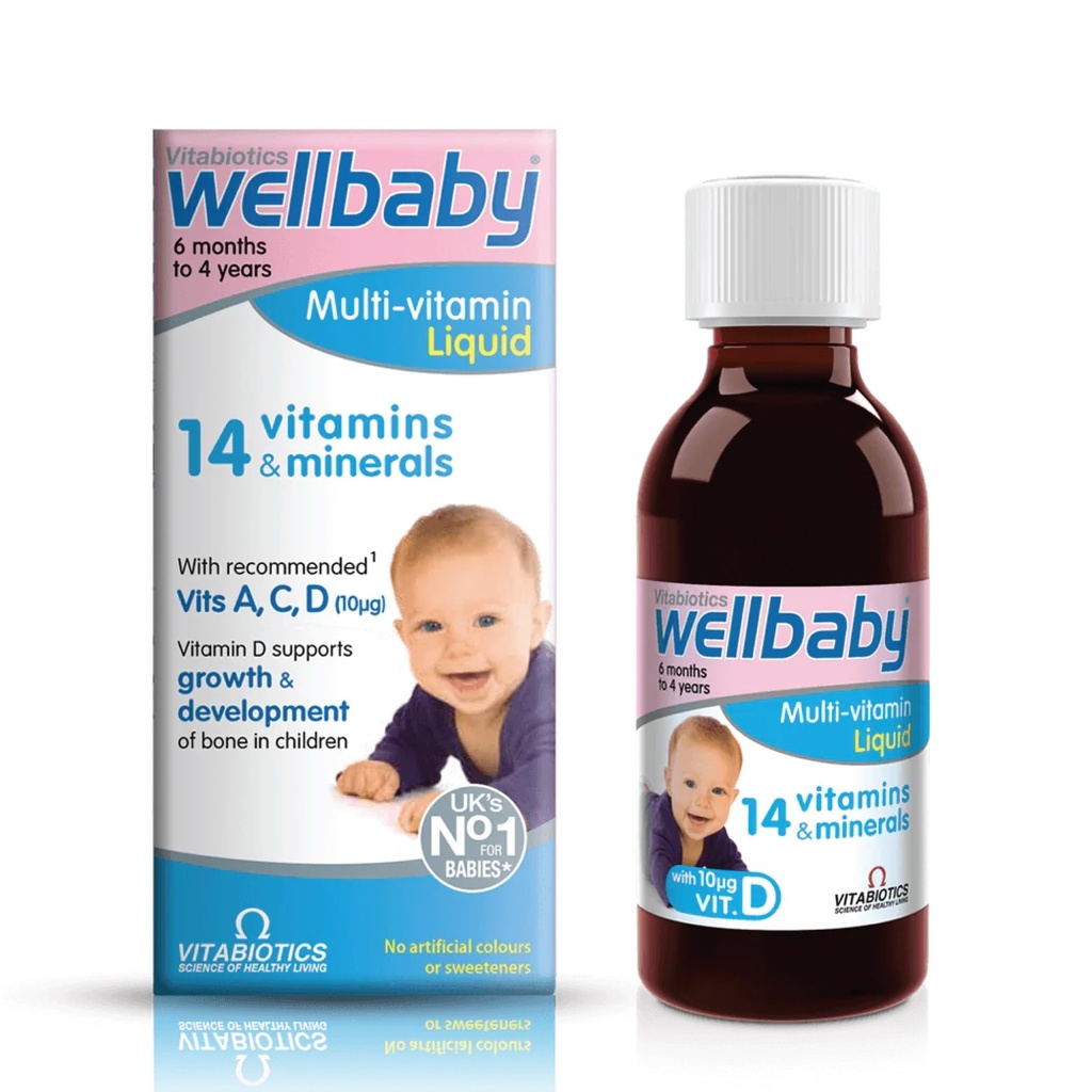 Vitabiotics Wellbaby Multi-Vitamin Flüssigkeit - Immunsystem Multivitamin für Infants und Babys Alter 6 Monate bis 4 Jahre - 150mL