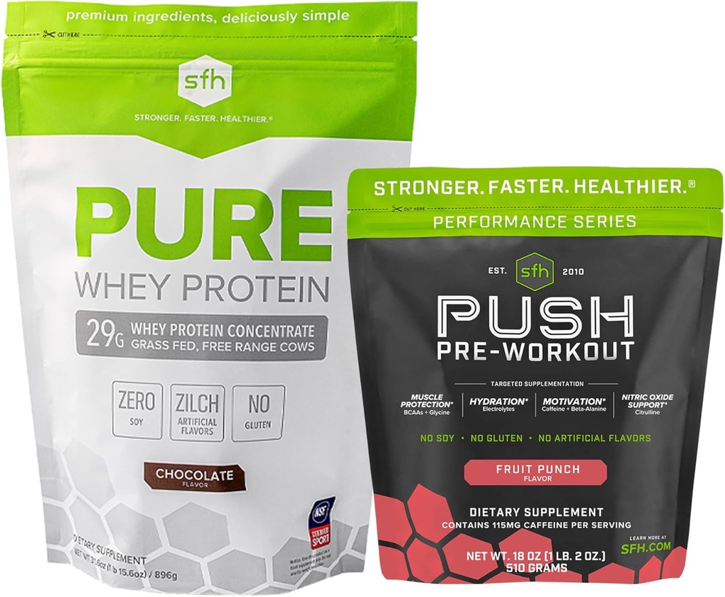 SFH Motivat & Gain Workout Bundle Pure Whey Chocolate Protein und Push PreWorkout Pulver