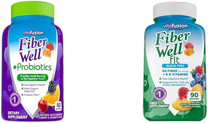 Vitafusion Fiber Well + Probiotics 60 Count und Fiber Well Fit 90 Count Gummy Vitamin Bundles