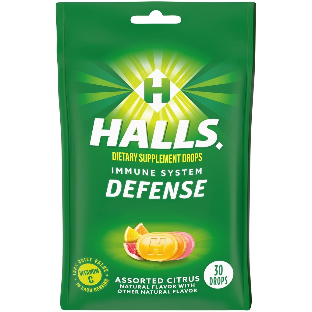 HALLS Verteidigung sortierte Citrus Vitamin C Tropfen, Nahrungsergänzung Tropfen, 30 Tropfen