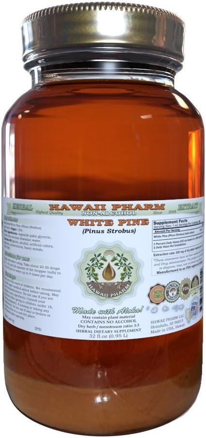 White Pine Alcohol-Free Liquid Extract, White Pine (Pinus Strobus) Getrocknete Bark Glycerite natürliche Kräuterergänzung, Hawaii Pharm, USA 32 fl.oz