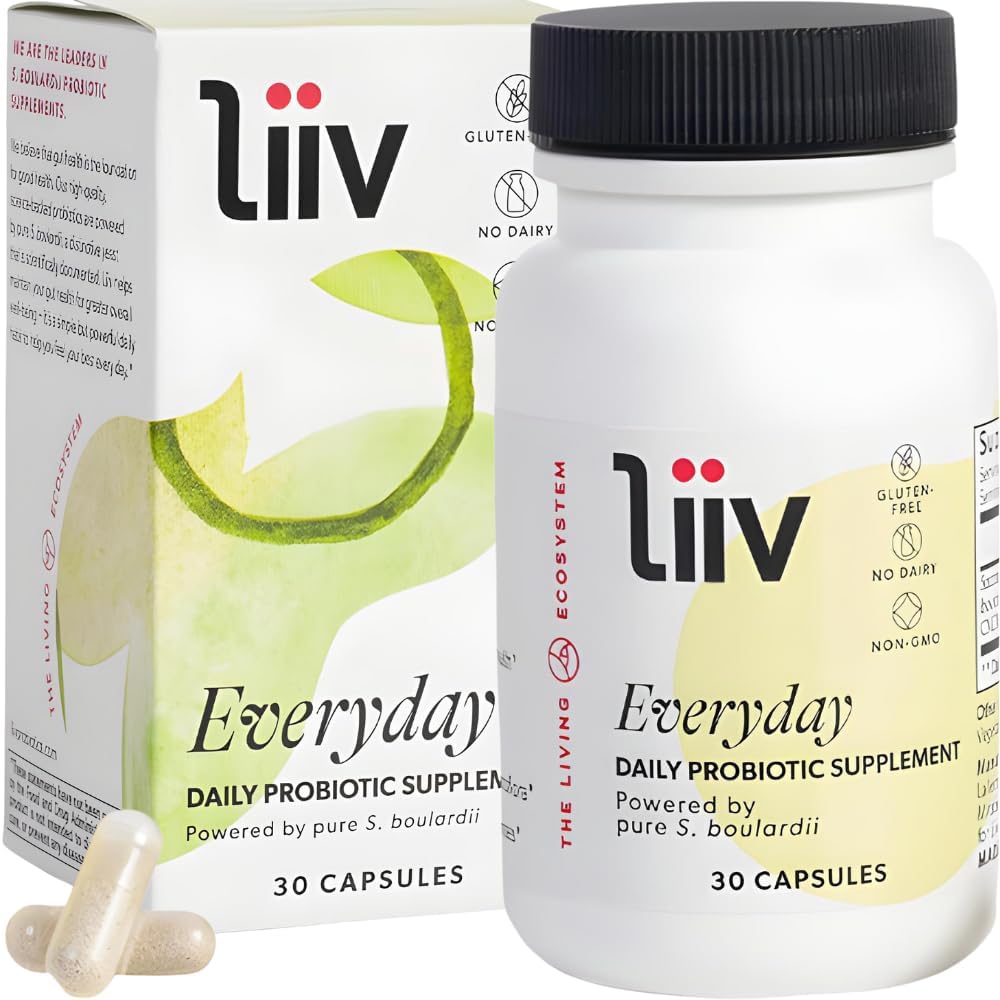 LiiV Premium Jeden Tag Probiotic für Verdauungs- und Immununterstützung, Pure S. boulardii für Frauen und Männer, 5 Milliarden CFUs, Gesunde MicroBiome Balance – 30 vegetarische Kapseln