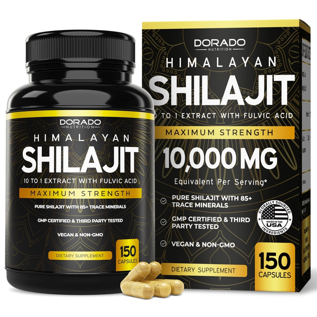 Shilajit Kapseln mit 85+ Trace Minerals (75 Tage Versorgung, 1000mg Extrakt pro Servierung) Himalayan Shilajit für Männer und Frauen mit Fulvic Säure - Third Party Tested Supplement, Non GMO, Vegan & USA Made