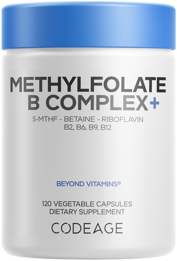 Codeage Methylfolat B Complex Supplements - 5 MTHF, Methylcobalamin 1000mcg Methyliertes Vitamin B12, Riboflavin, Betaine, Vitamine B6, Methylierungszyklus MTHFR - 2 Monate - 120 Kapseln