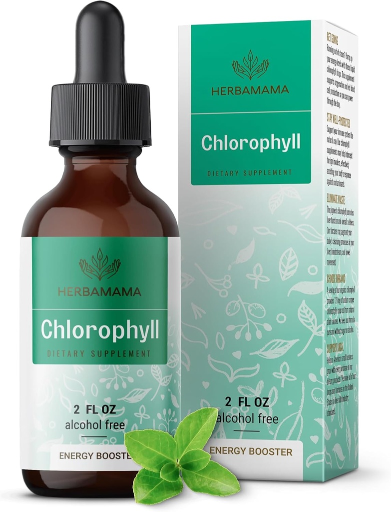 HERBAMAMA Chlorophyll Flüssigkeitstropfen - Veganer Chlorophyllin-Extrakt für Detox & Cleanse - Non-GMO, Alkohol &amp; Zuckerfreie Antioxidantien-Ergänzung für Immununterstützung, 28-Day-Versorgung