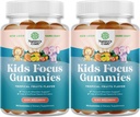 Kinder Focus Gummis - Nootropics Brain-Supplement für Kinder mit Grüner Tee-Extrakt, B6 & B12 Vitamine für Gedächtnis- und Gehirnfokus - Kräuterkonzentrationskäse für Kinder - 90 Count - 2 Pack