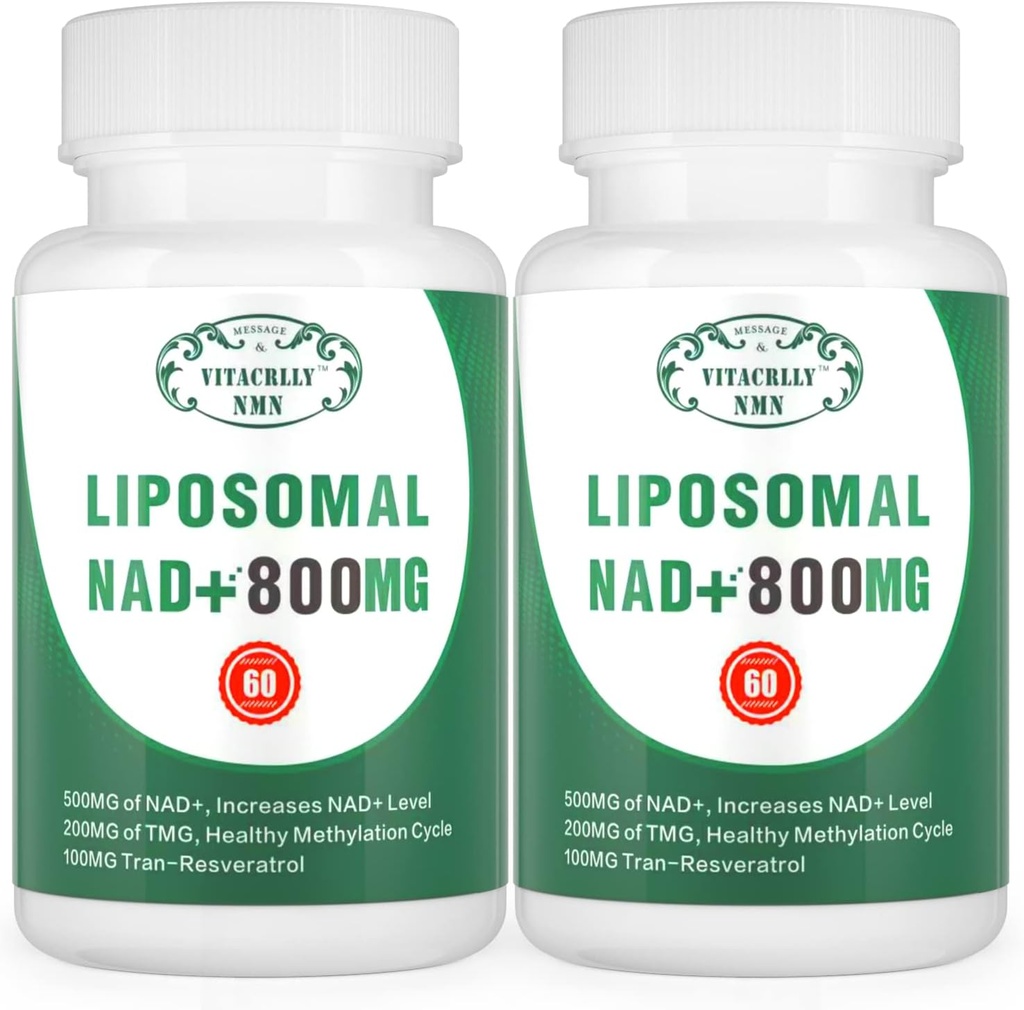 NAD+ Ergänzung Liposomal NAD+ Plus 800MG Nicotinamid Riboside Alternative für Zellenergie, Gesundes Altern und Muskelreparatur 120 Kapseln(Pack von 2)