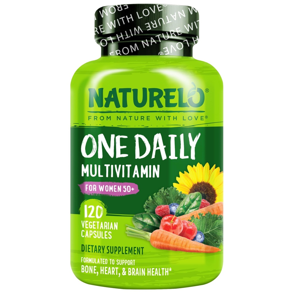 NATURELO One Daily Multivitamin für Damen 50+ (Iron Free) - Menopause Unterstützung für Frauen über 50 - Ganze Nahrungsergänzung - Non-GMO - No Soy - 120 Kapseln - 4 Monate Versorgung