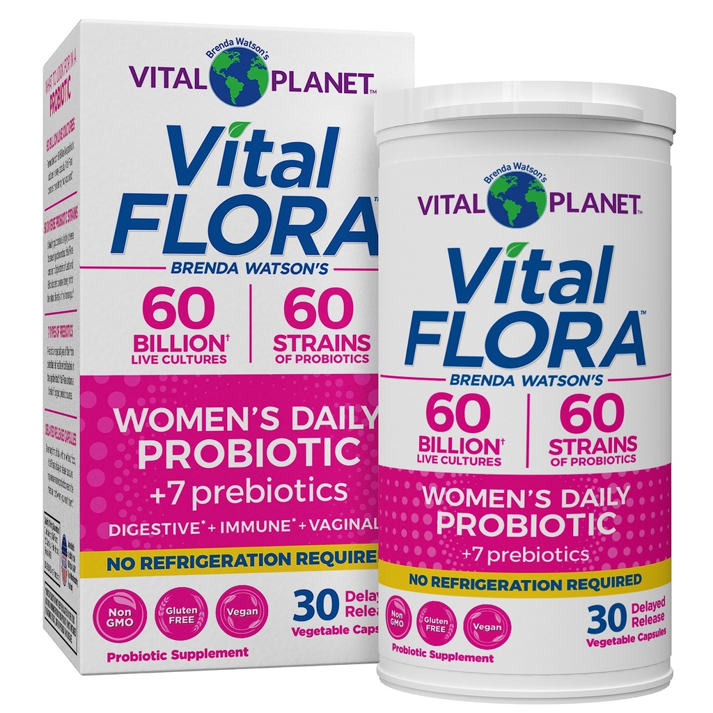 Vital Planet - Vital Flora Probiotika für Frauen 60 Billion CFU, Diverse Strains, Daily Shelf Stable Probiotic mit Bio-Präbiotika, für Vaginalunterstützung, Immun- und Verdauungsgesundheit 30 Kapseln