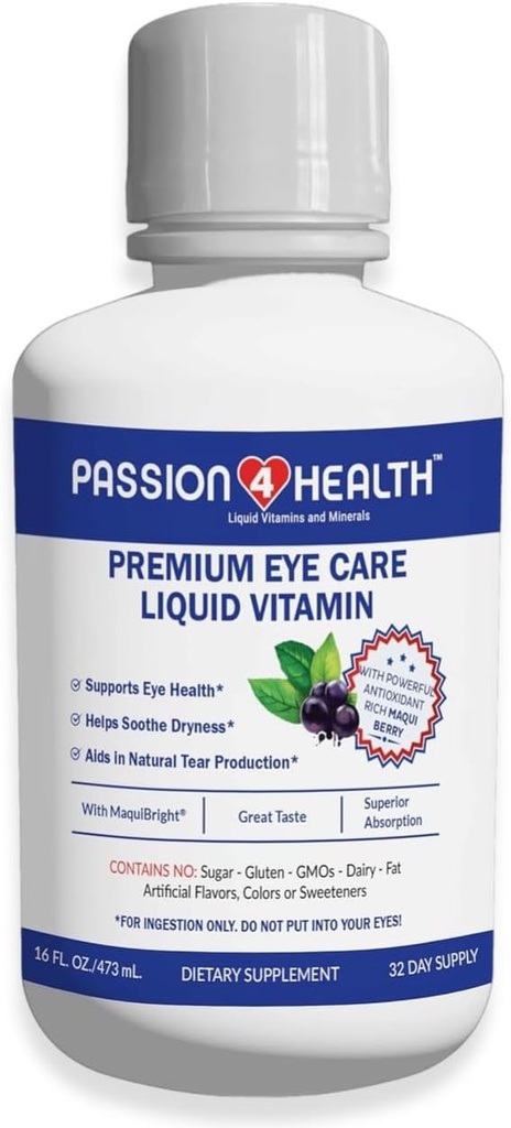 Passion 4 Health Liquid Eye Vitamins - Natural Vision & Adult Eye Care Supplement - Premium-Unterstützung mit Maqui Berry Extract, Glutenfrei, Non-GMO, Kein Zucker - 30-Tage-Versorgung, Made in USA