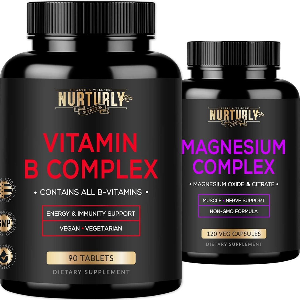 Magnesium und Vitamin B Complex - Magnesium Citrate 500MG - B Vitamine B1,B2,B3,B5,B6,B7,B9,B12 und Biotin - Muskelrelaxatio, Schlaf und Energie, Immunität und Stimmungsunterstützung