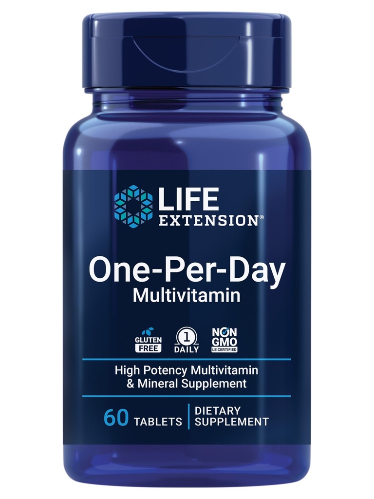 Life Extension One-Per-Day Multivitamin – Verpackt mit über 25 Vitaminen, Mineralstoffen & Pflanzenextrakten, Quercetin, 5-MTHF Folate & More – 1-Daily, Non-GMO, Gluten-Free – 60 Tabletten