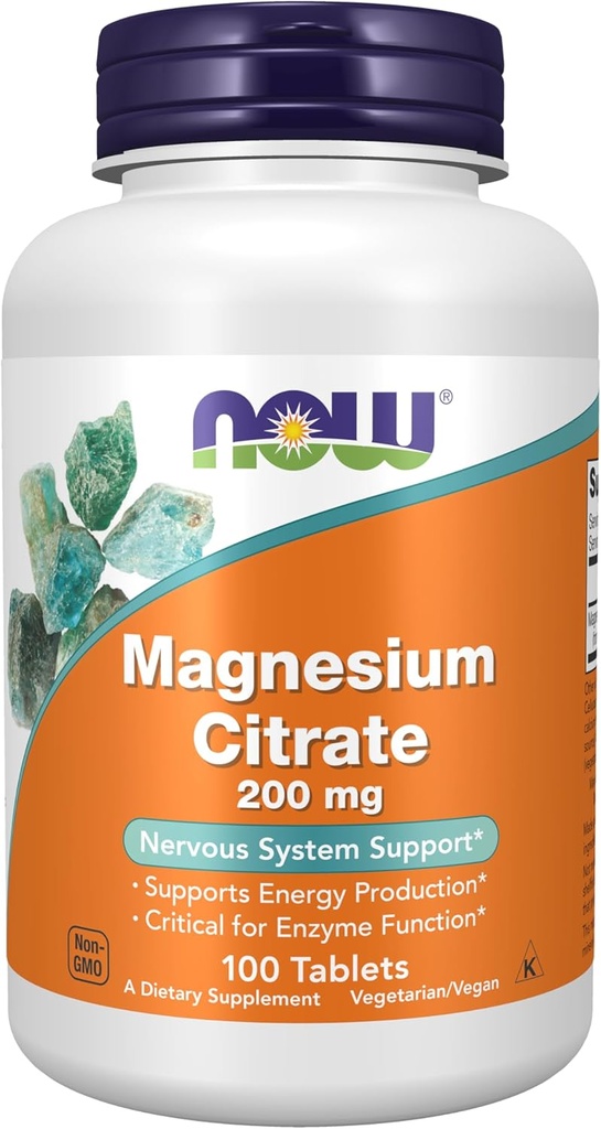 JETZT Nahrungsergänzungsmittel, Magnesium Citrat 200 mg, Enzymfunktion*, Nervous System Support*, 100 Tabletten