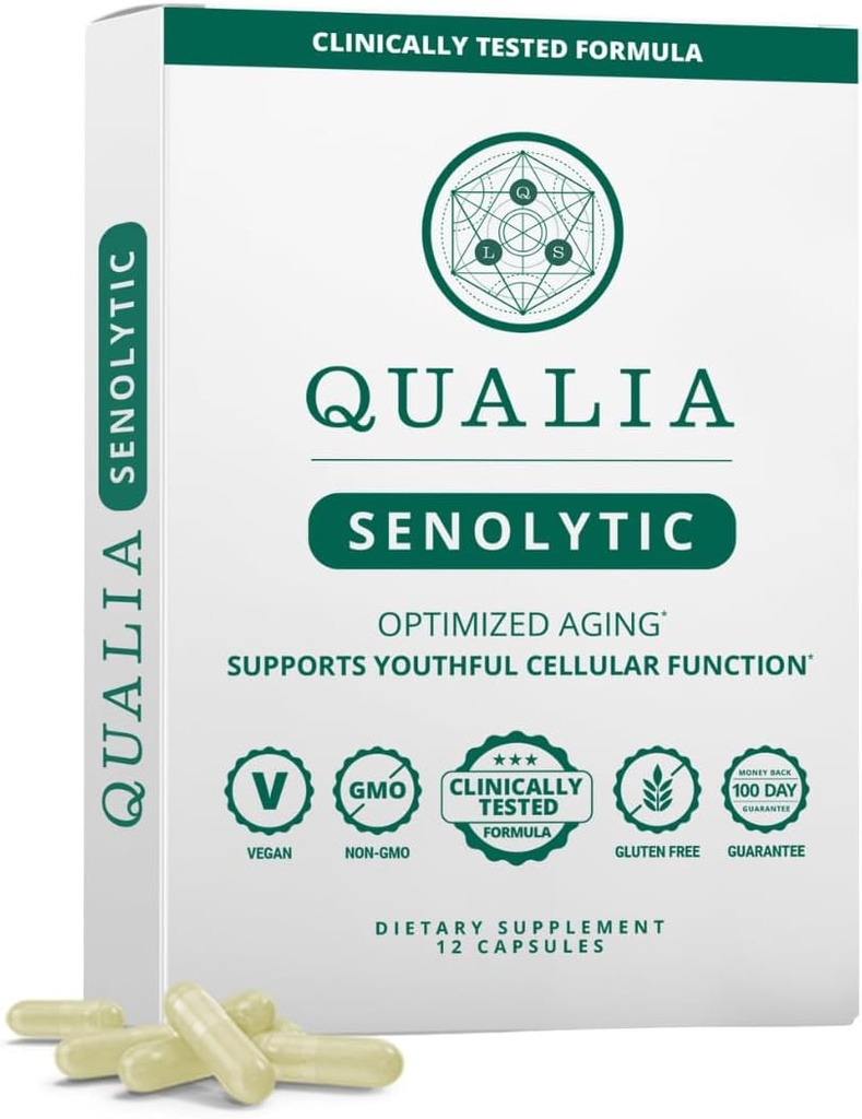 QUALIA LIFE SCIENCES Senolytic Supplement, Fisetin, Quercetin, Piperlongumin &amp; mehr, Aging Supplement - Unterstützt optimale Zellreparatur und -verjüngung, Naturbeseitigung Zombie Cells, 1 Monat Versorgung