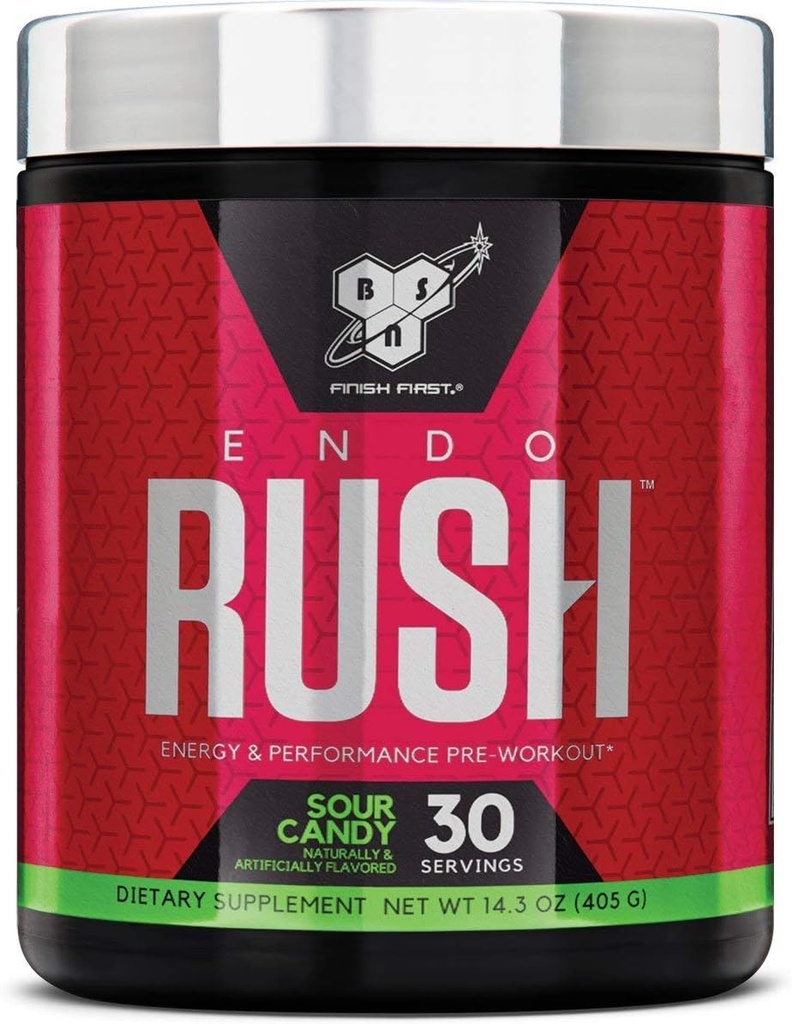 BSN Endorush Pre Workout Powder, Energy Supplement für Männer und Frauen, 300mg Koffein, mit Beta-Alanin und Kreatin, Sour Candy, 30 Servierungen , 14,3 Unze (Pack von 1)