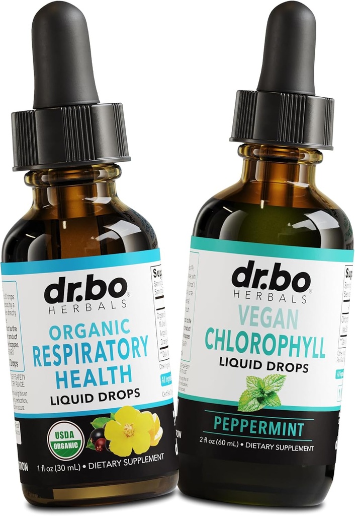 Lung Detox Respiratory Health Drops & Chlorophyll Liquid - Organic Respiratory Supplements Kräuter Lung Cleanse Mullein für Lungs Bronchial Support - Chlorophyll Drops Odor Cleanse intern Deodorant