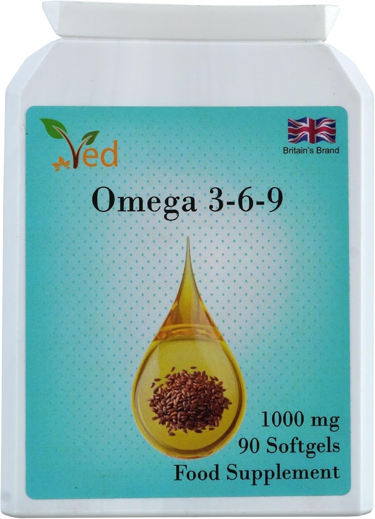 Ved Omega 3-6-9 Food Supplement softgel, from Cold Press Flaxseed Oil, 1000 mg 90 Soft Gel - 90 Days’ Supply.