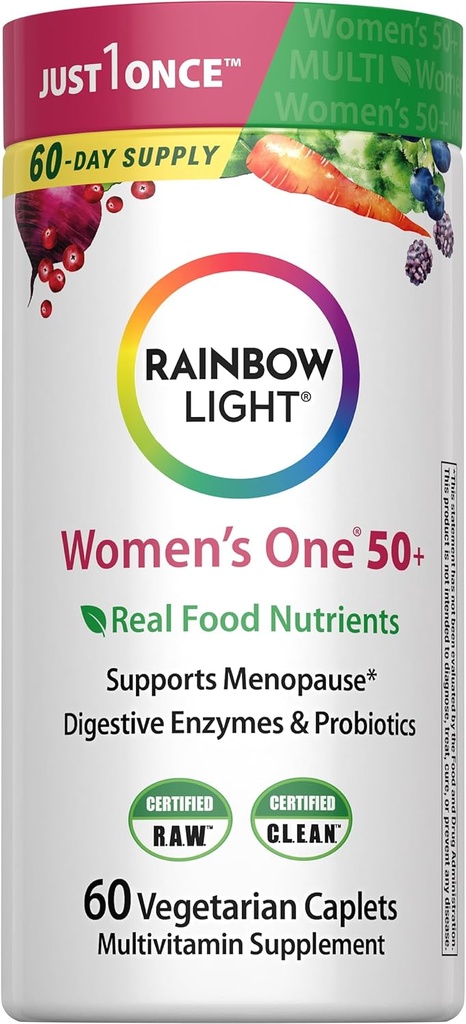 Rainbow Light Multivitamin für Frauen 50+, Vitamin C, D & Zink, Probiotika, Frauen One 50+ Multivitamin bietet hohe Potenz Immununterstützung, Non-GMO, Vegetarisch, 60 Tabletten
