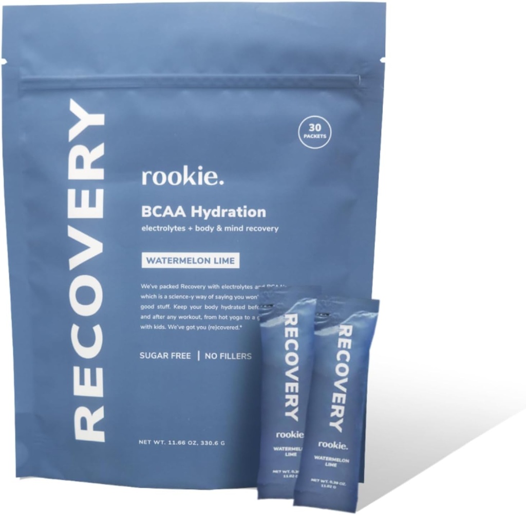 Rookie Wellness Recovery BCAA - Electrolyte and BCAA Powder with 5 g of Branched Chain Amino Acids for Muscle Recovery, Electrolytes for Hydration, & Only 10 Calories (30 Servings, Watermelon Lime)