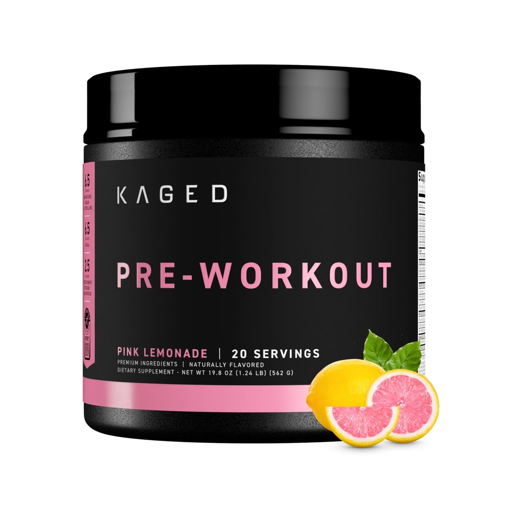 Kaged Original Pre Workout Powder | Pink Lemonade | Pre-Workout mit Kreatin, Beta Alanine, L-Citrulline, BCAAs | 274 mg Bio Koffein | Pre Supplements für Männer & Frauen | 20 Servierungen