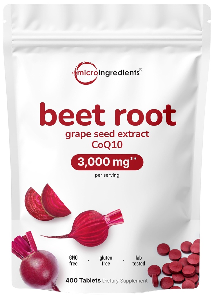 Beet Root 3.000mg mit Grape Seed Extract & CoQ10, 400 Tabletten | 200 Portionen | Super Beets Ergänzungen von frischem Beetroot-Extrakt für Stickstoffmonoxid, Blutdruck und Herzgesundheit Unterstützung