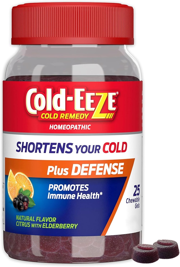 Cold-EEZE Plus Defense Natürliche Citrus & Elderberry Zink Kau Gels, Homöopathische kalte Remedy, verkürzt gemeinsame kalte Symptome, fördert Immungesundheit mit Sambucus Nigra, Echinacea & Rose Hips, 25 Ct
