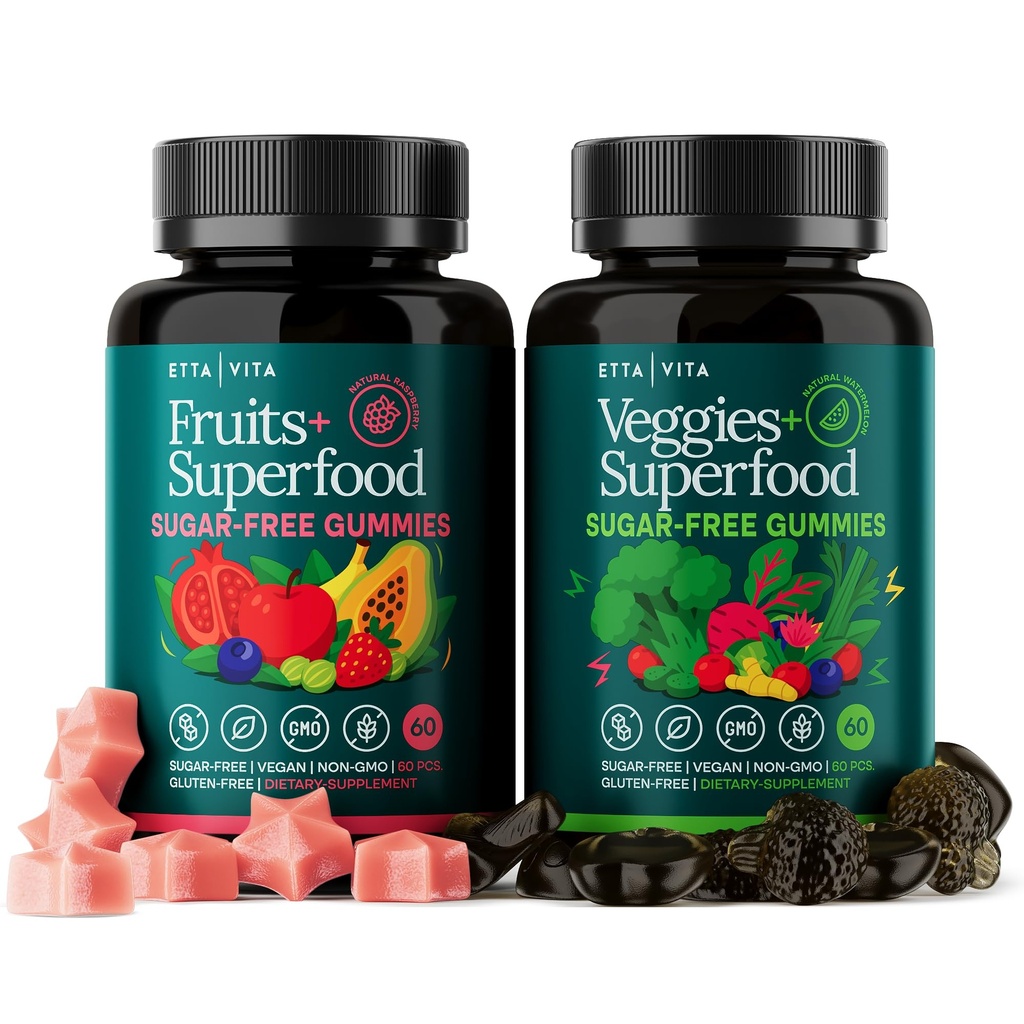 Jeden Tag Debloat & Detox Sugar-Free Fruits und Veggies Gummis - Energie-Unterstützung mit Superfood Obst und Gemüse-Ergänzung (120 Chews) Cruelty-Free, Vegan, Gluten-Free, Obst und Gemüse Vitamin