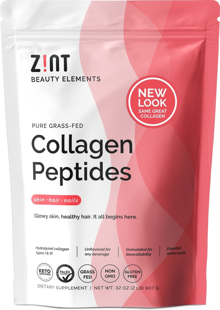 Zint Collagen Peptides Powder (32 oz) | Grass-Fed, Hydrolysed Typ I & III | Unterstützt Haut, Haar, Gelenke & Gut Gesundheit | Reich an Schlüssel-Aminosäuren | Paleo-Friendly, Keto, Non-GMO, Unflavored
