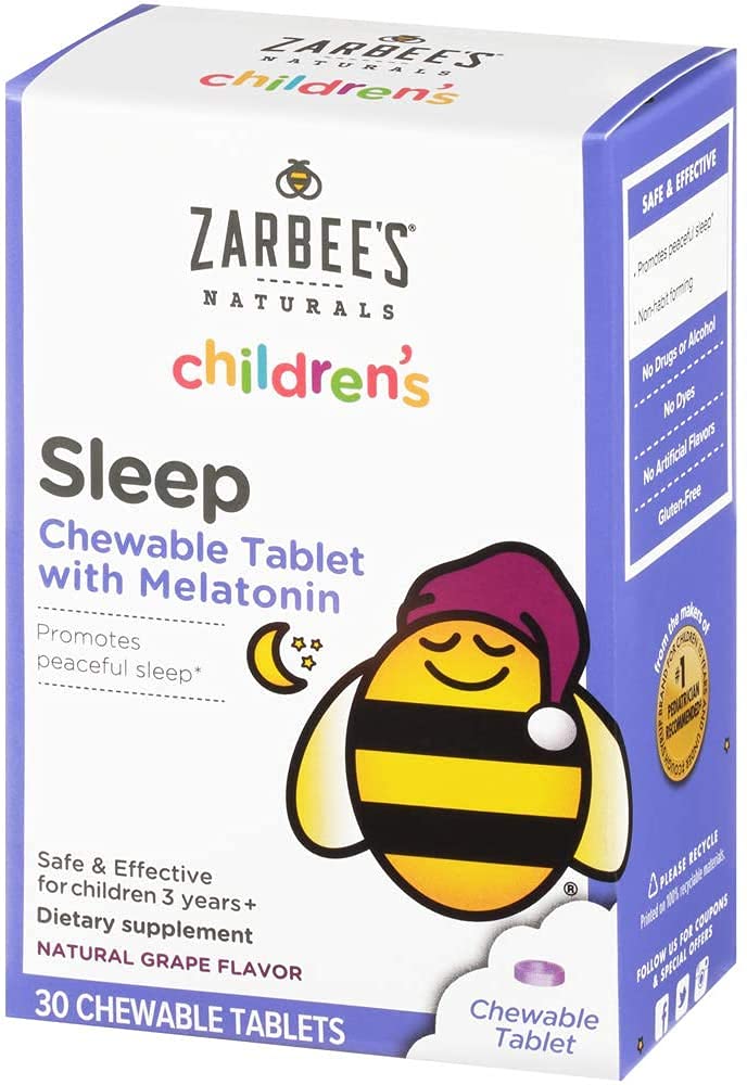 Zarbee's Kinder 1mg Melatonin Kautablettt, Drug-Free & Effective Sleep Supplement, Einfach zu nehmen natürliche Trauben Flavor Tabletten für Kinder Alter 3 und oben, 30 Count