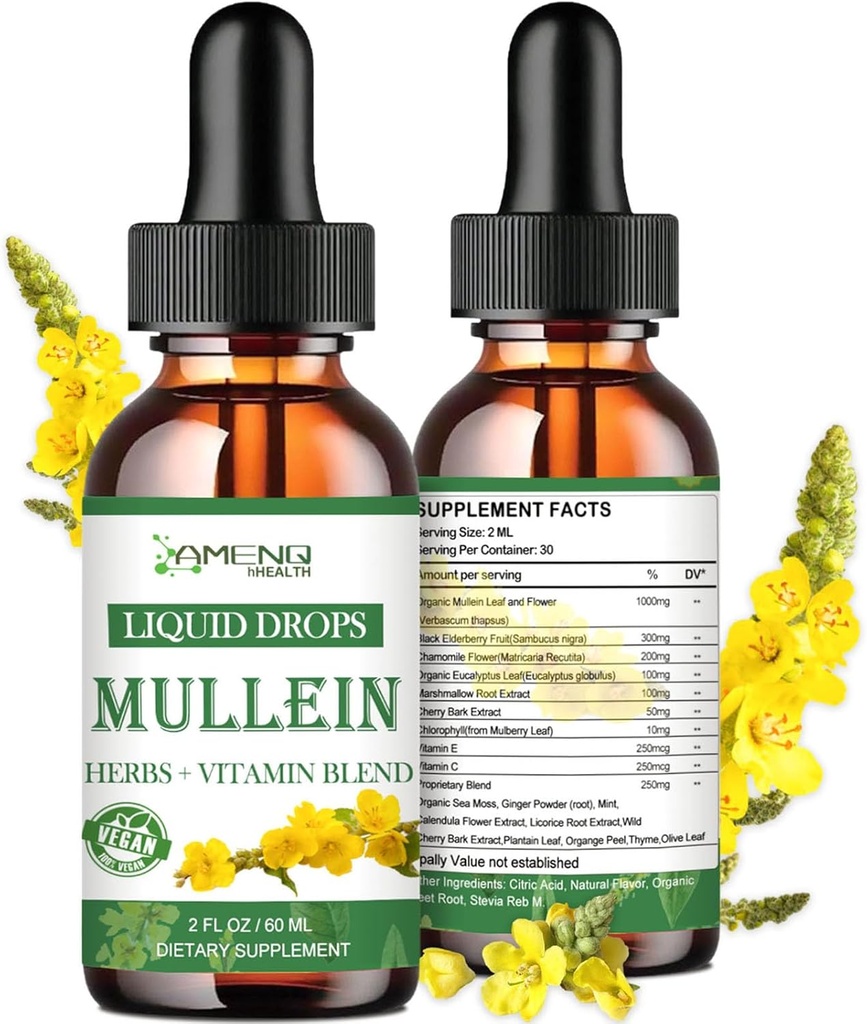 Mullein Tropfen für Lunge, leistungsfähige Lung Cleanse Detox für Raucher, Bio Mullein und Chlorophyll Tropfen für Lunge, Mullein Blattextrakt für Lung & Bronchia,Respiratory Health, Immune Boost 2 FL/OZ