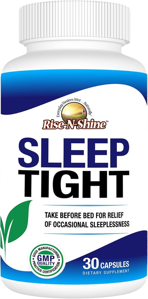 Rise-N-Shine Sleep Tight Supplement mit 5 HTP, Magnesium, GABA und L-Theanin - für Damen und Herren - 30-Day Supply (30 Kapseln)