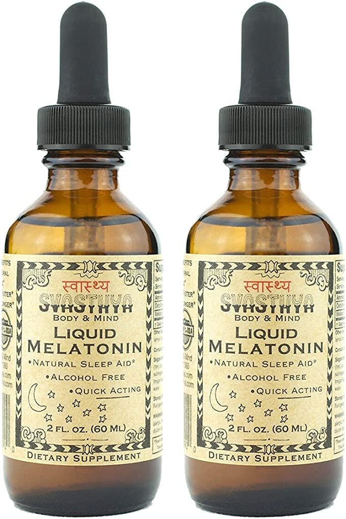 SVASTHYA BODY & MIND Liquid Melatonin - Fördert natürlichen Schlaf - Alkoholfrei für Erwachsene und Kinder, Made in USA, 2 oz, Pack of 2