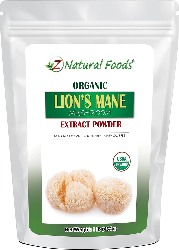 Z Natural Foods Bio Lion's Mane Mushroom Extract Powder, Vitamin-Rich Superfood Powder, Perfekt für Tee und GVO, Vegan, Gluten-Free, Kosher, 1 lb.