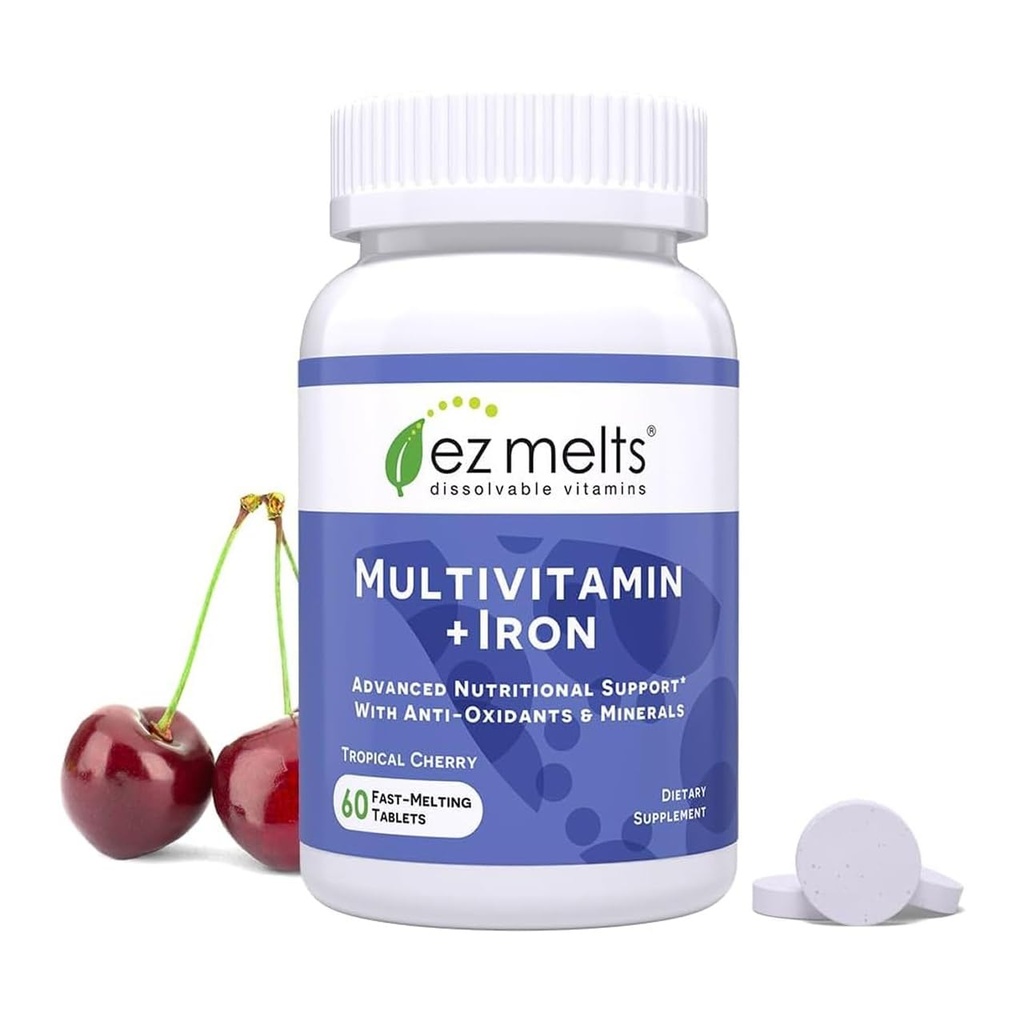 EZ Melts Dissolvable Multivitamin mit Eisen für Frauen und Männer, Zuckerfrei, 1-Monats-Versorgung - 1 Pack