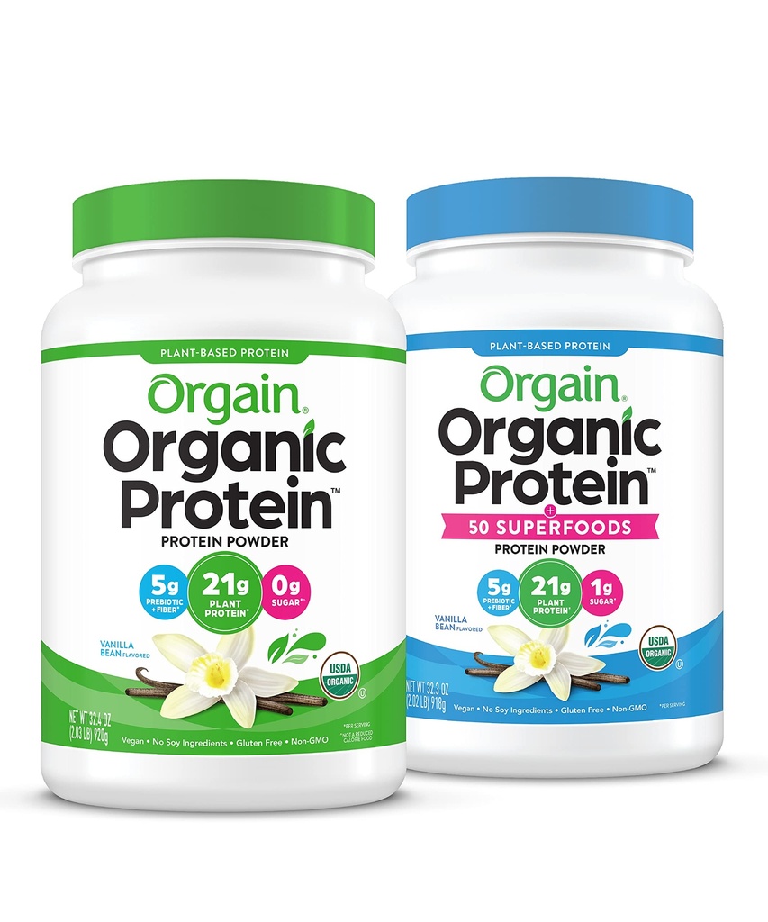 Orgain Organic Vegan & Bio Protein + Superfoods Pulver, Vanille Bean Flavors - Pflanzenbasiertes Protein, Glutenfrei