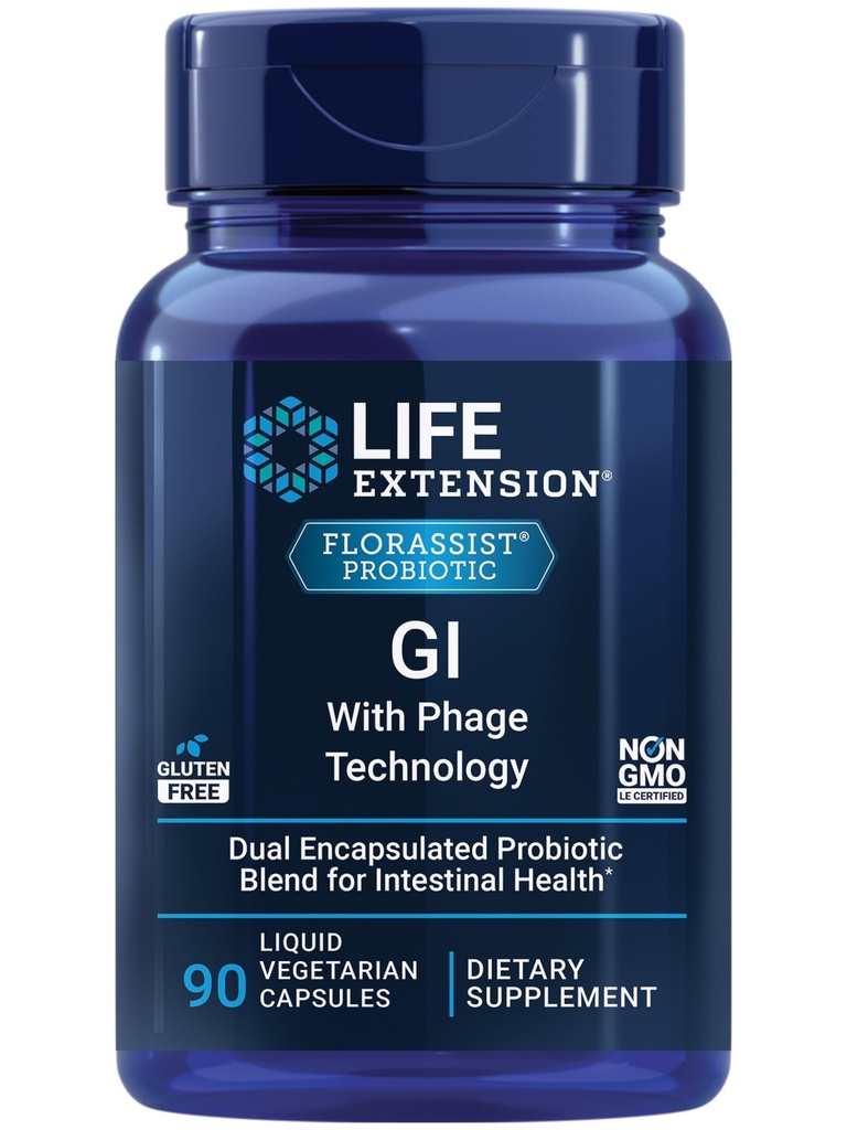 Life Extension FLORASSIST GI mit Phage Technology, Digestive Health, probiotische Unterstützung, Nährstoffabsorption, 7 probiotische Stämme, Bakteriophage Blend, 90 flüssige vegetarische Kapseln