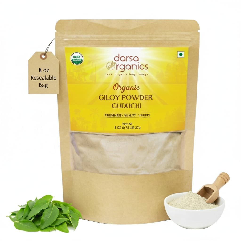 Giloy Powder 8 oz - Premium USDA Organic Guduchi Powder (Tinospora Cordifolia), Ayurvedic Kräuter für Immunität & Wellness, Kräutertee & Rezepte, Non-GMO, Kosher, Vegan, Heilbarer Pouch
