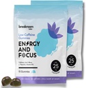 Breakroom Labs Energy and Focus Gummies – Low Caffeine 25mg w/L-Theanin, Lions Mane, Vitamin B12 – Nootropic Brain Supplement für Erwachsene, Kinder - Vegan, Low Sugar, Blue Raspberry Flavor, 30 Portionen
