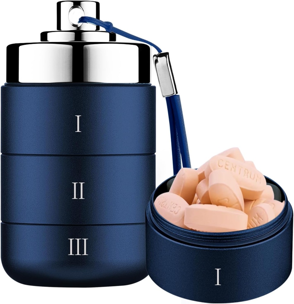 Metall Reise Pille Organizer, Portable Wasserdichte tägliche Pille Box, Große Aluminium Pille Fall Container 3 Mal pro Tag Vitamin Organizer, Tägliche Medizin Organizer für Vitamin, Fischöl, Supplement