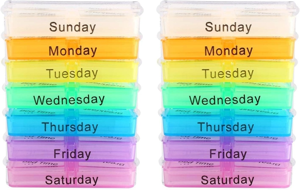 Pill Dispenser, 2 PCS Pill Organizer 4 Mal pro Tag, 7 Tage Pille Box Portable Travel Pille Case Stackable Compartments Persönliche Medizin Organizer für Vitamine Fish Oils Pillen Ergänzungen