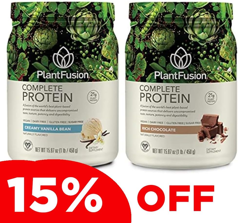 PlantFusion Complete Plant Based Pea Protein Powder Bundle, Non-GMO, Vegan, Dairy Free, Glutenfrei, Soy Free, Allergy Free w/Digestive Enzyme, Nahrungsergänzung, Vanilla Bean und Schokolade 1 Pfund