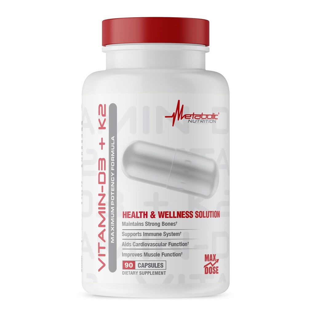 Metabolic Nutrition Vitamin D3 + K2, Knochen und Herzgesundheit Formel, Immununterstützung, 90 Veggie Caps 7000IU pro Kapsel Max Dose
