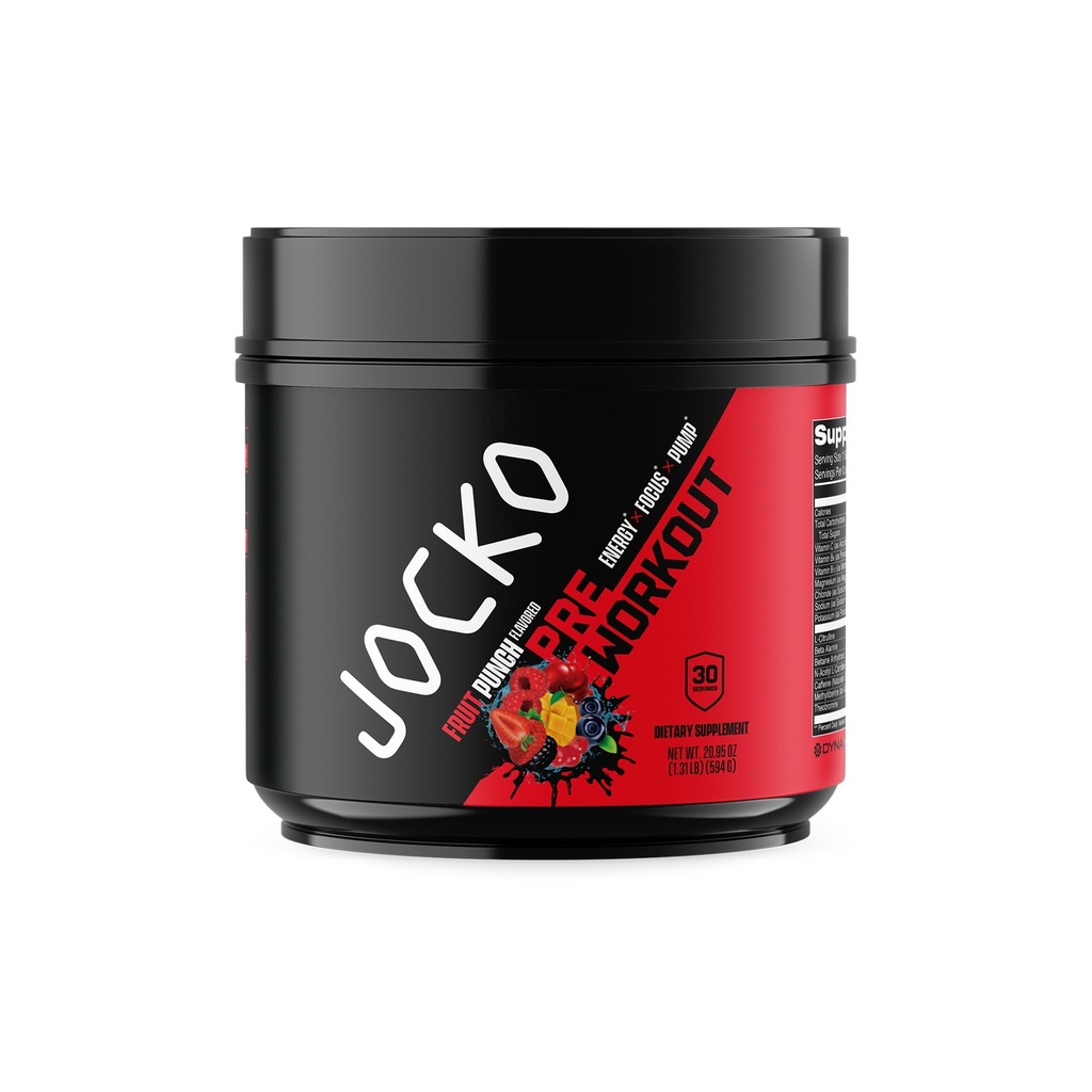 Jocko Fuel Pre Workout für Männer und Frauen - High Stim Low Sugar Blend mit Beta Alanine + L-Citrulline, Unterstützung Muskelpumpe, Energie, & Recovery, 200mg Koffein Fruit Punch, 30 Servietten 1.31lbs (594 G)