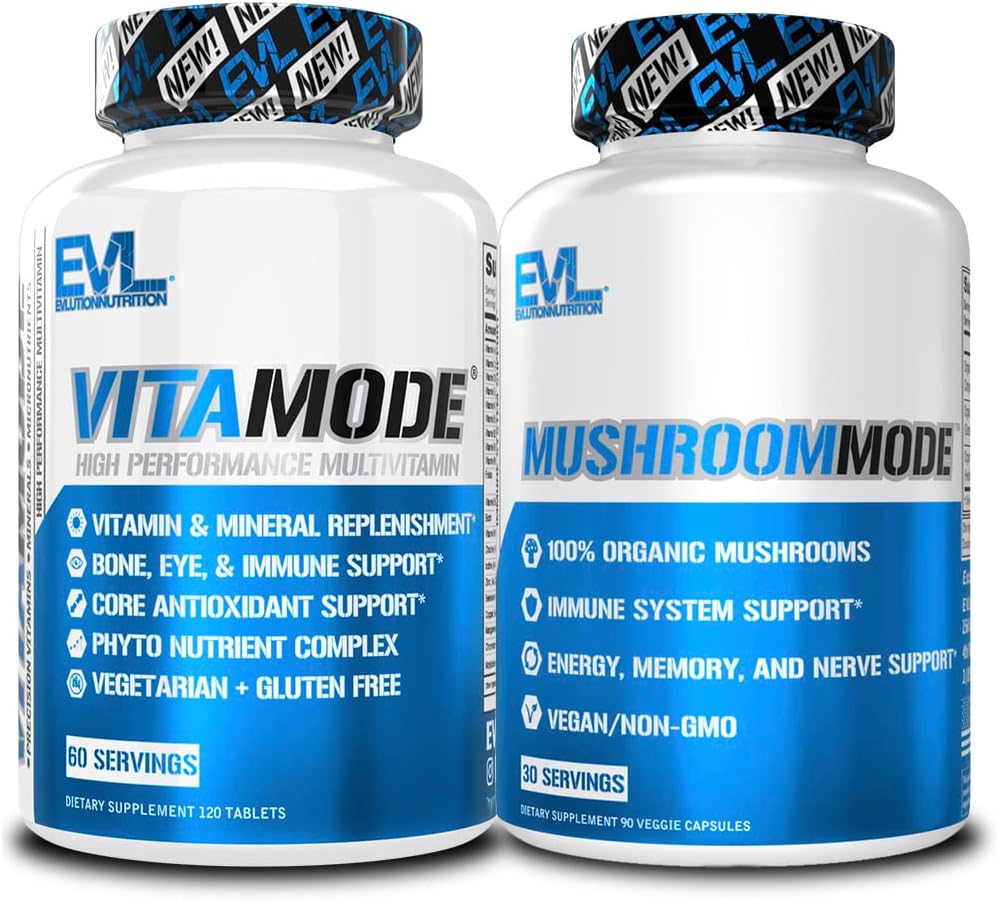 Evlution Men's Multivitamin and Mushroom Complex Supplements Nutrition Daily Multivitamin with Essential Minerals and Phytonutrient Complex Plus Nootropic Lions Mane Mushroom Supplement Capsules