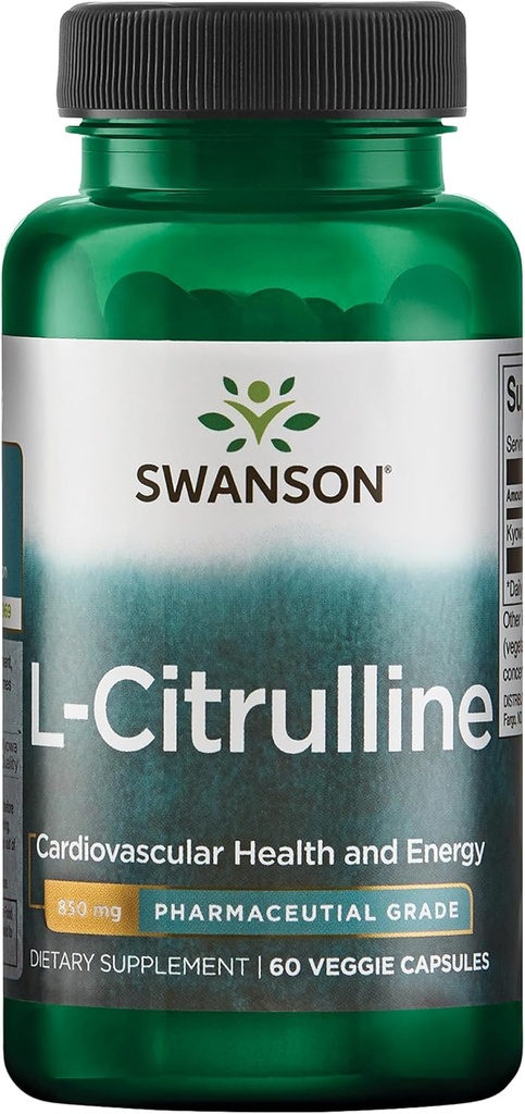 Swanson L-Citrulline - Natürliche Ergänzung Förderung der Herz-Kreislauf-Gesundheit & Energie-Unterstützung - Hilft die Zirkulation zu erhöhen - (60 Kapseln, 850mg Jeder)
