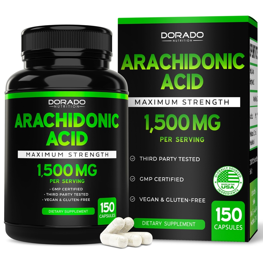 Arachidonsäure-Ergänzung 1500mg (150 Kapseln) - Muskel- und Kraft-Ergänzung für Muskelmasse und Erholung für Männer & Frauen - Glutenfrei & Non-GMO - 3. Partei Getestet - (150 Kapseln)