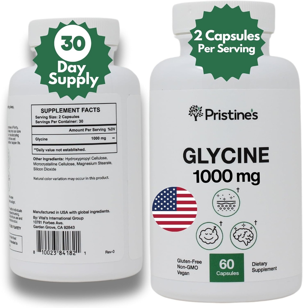 Old Label Glycine 1000MG Amino Acid Supplement Sleep Support Capsules - 30 Tage Versorgung - Muskelrückgewinnung, Nierengesundheit und Kollagenbildung Produktionsunterstützung
