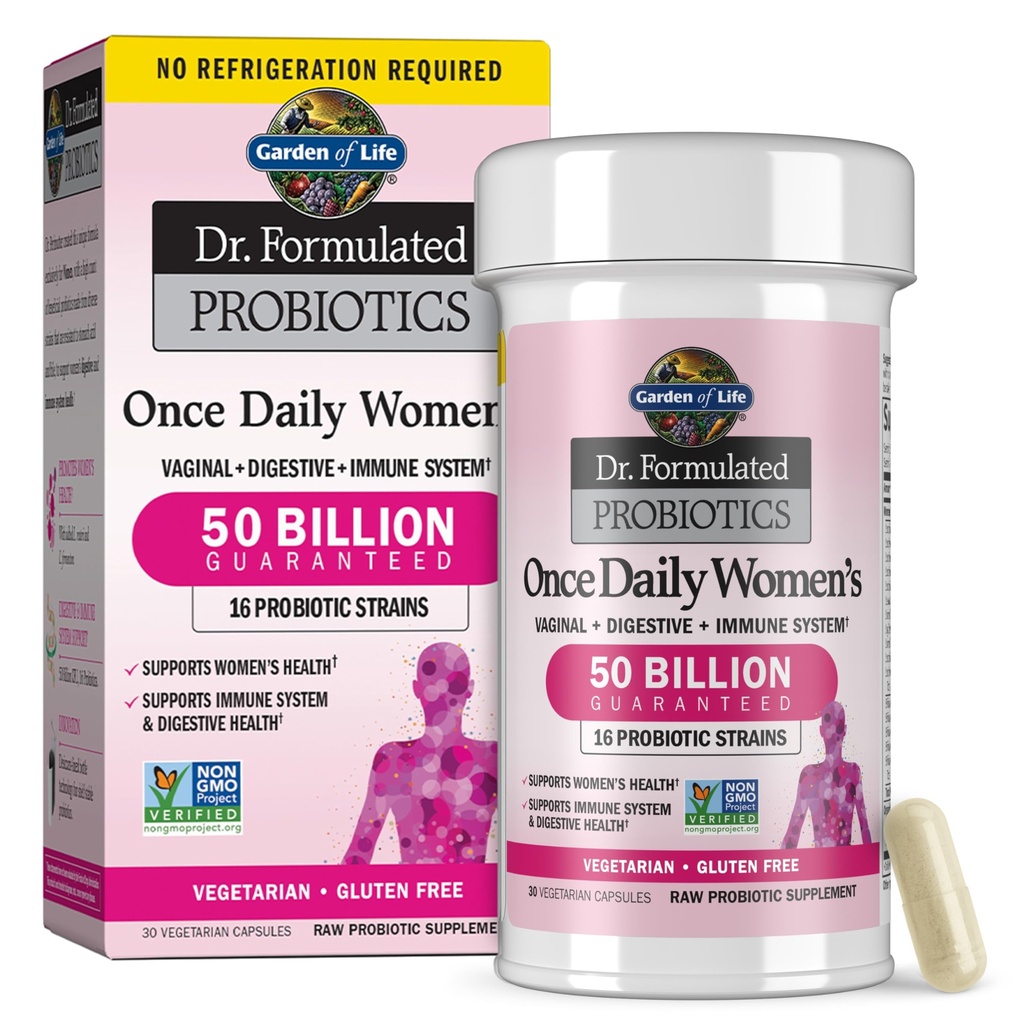 Garten des Lebens Einmal täglich Dr. Formulierte Probiotika für Frauen 50 Billion CFU 16 Probiotische Strains mit Bio-Präbiotika für Verdauungs-, Vaginal- und Immungesundheit, Dairy Free, Regal Stabil 30 Kapseln